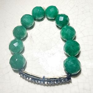Faceted green onxy/quartz/Jade with rhinestone accents